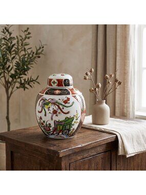 Vintage Japanese Imari Ginger Jar Lidded Porcelain Urn Phoenix Bird Gold
